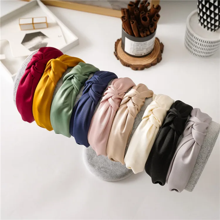 wide headbands for short hair Summer Satin Headband Female  Knot Hair Hoop Solid Fashionable Hair Headbands Fabric wide Hair Clip Hair Woman Hair Accessories bride hair clip