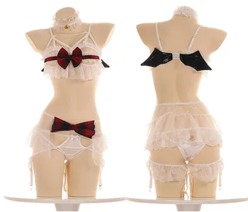 

Japanese Cute Lady Lace Sheer Lingerie Sexy Hot Erotic Babydoll for Women Collar Gater Bow Role Play Cosplay Baby Doll Lingerie