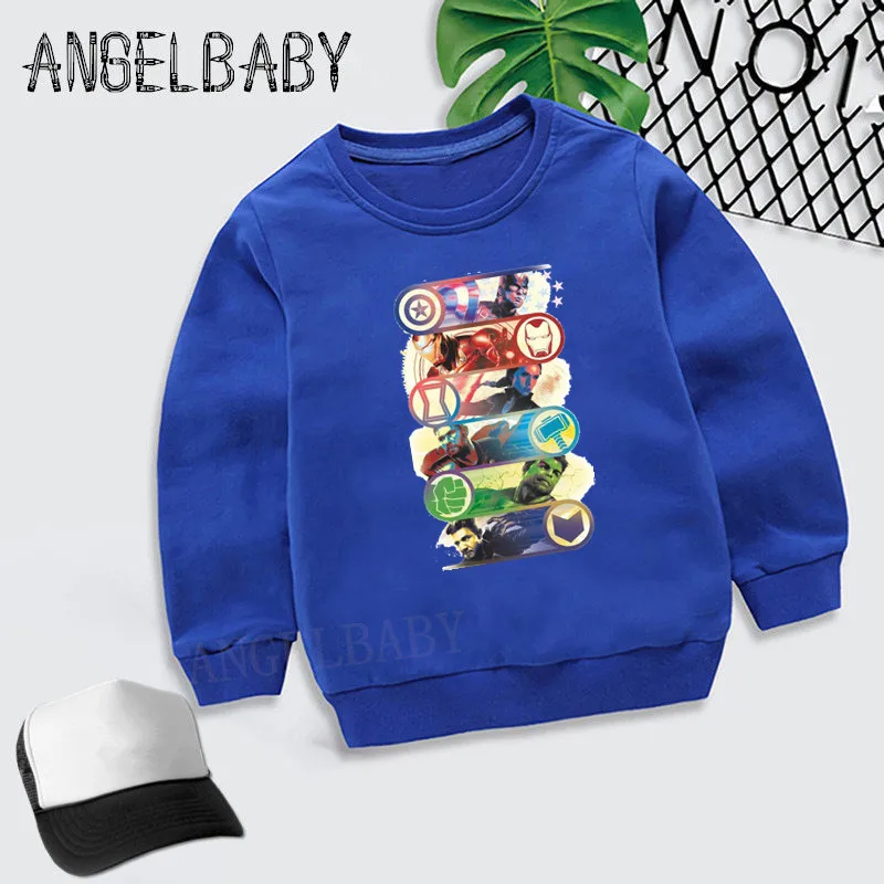 Boys Girls Sweatshirt Kids Avengers Endgame Iron Man Stark Print Hoodies Children Autumn Tops Baby Cotton Clothes,KYT5286 - Цвет: 5286C-Blue