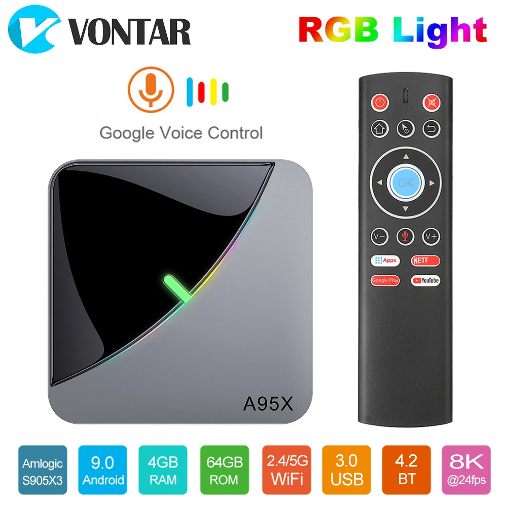 VONTAR A95X F3 Air 8K RGB Light TV Box Android 9 Amlogic S905X3 4GB 64GB Wifi 4K Smart TVBOX Android 9 A95XF3 Set top box