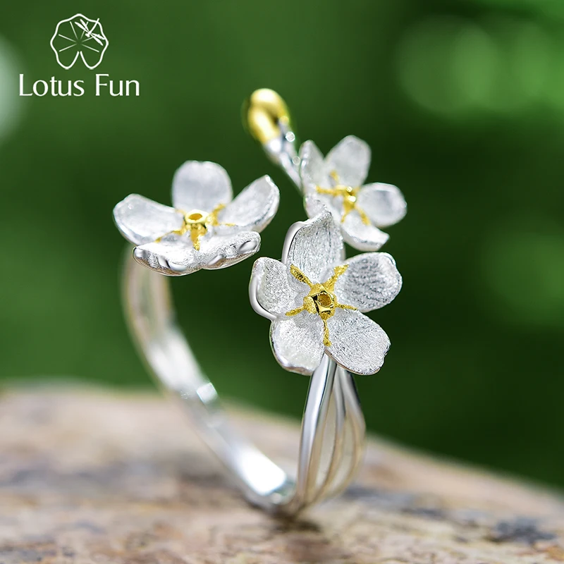 Lotus Forget-me-not Flower Adjustable Rings for Women 925 Sterling Silver Wedding Jewelry silver ring,silver rings,wedding rings