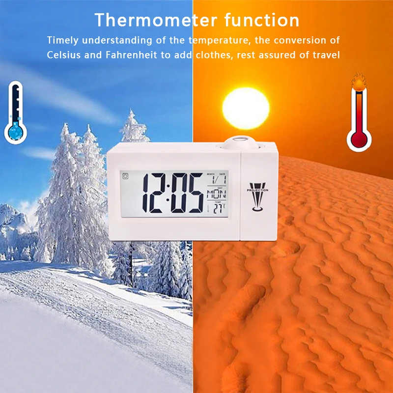Проекционные часы с будильником, потолочные цифровые часы с функцией повтора, поворотная подсветка, будильник, проектор, многофункциональные настольные часы