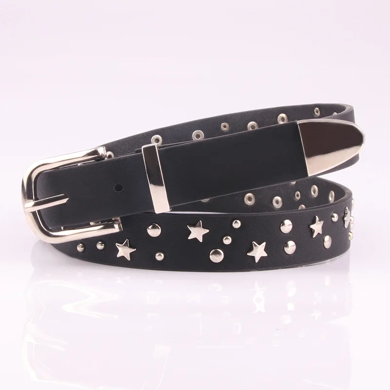 

New Fanshion lady's belt fashion full rivet decorative belt gold stitch buckle PU belt female Punk Style PY111