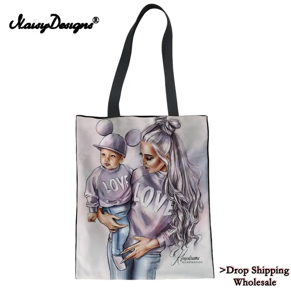 

Noisydesigns New Mom Prints Canvas Shoulder Bags Reusable Eco Shopping Bag Female Tote Purse Handbag Women Shoulder Custom Bags
