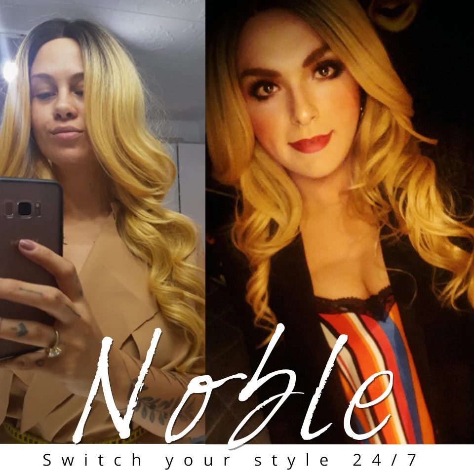 Baratos Noble frente de encaje de pelo ombre peluca rubia 28 pulgadas largo ondulado rojo africano americano sintético pelucas para mujeres negras 2 color envío gratis