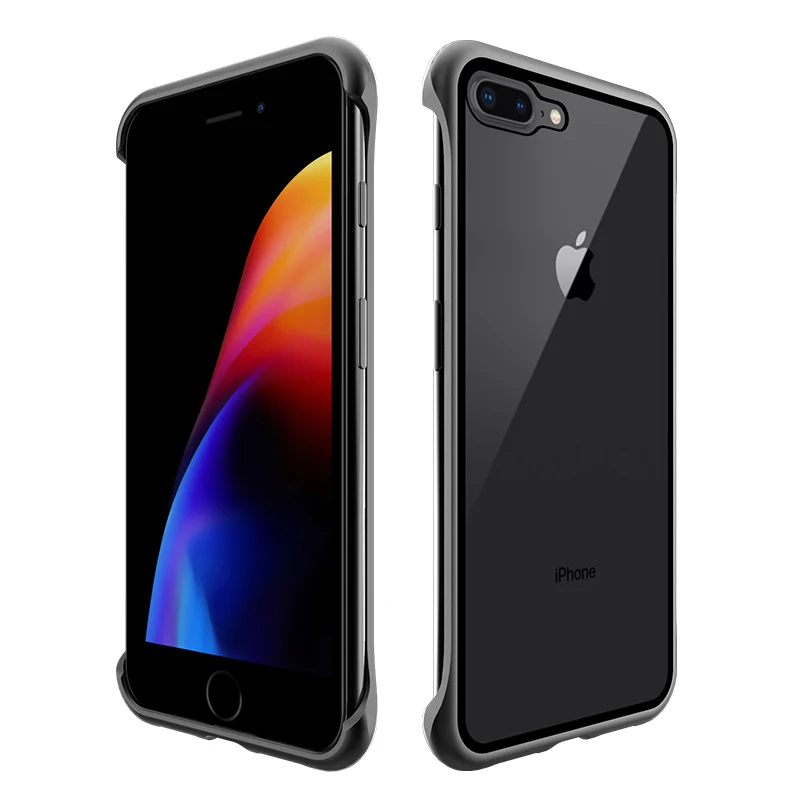 Ультратонкий противоударный чехол для телефона Apple iPhone 8, 7 Plus, Роскошный Алюминиевый металлический чехол с защитой от царапин, 9 H, чехол из закаленного стекла - Цвет: Черный