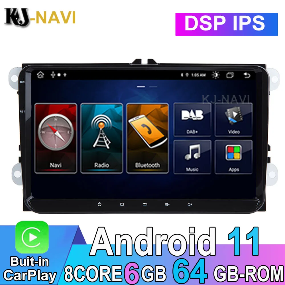 GPS Android 11 для VW Volkswagen Golf Polo Skoda Октавия Рапид Tiguan Passat B7 B6 8-ядерный автомобильный