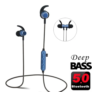

Bluetooth 5.0 Earphones Magentic Metal Neckband Wireless headphones Deep Bass Stereo earbuds With Microphone Support TF Card MP3