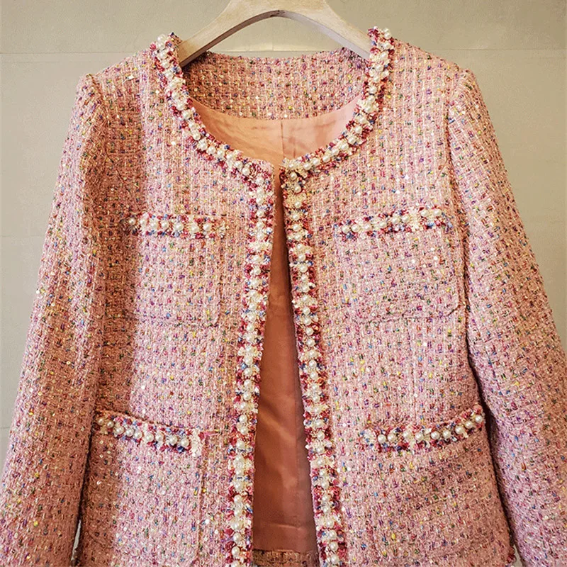 JXQXHCFS Tweed Coat Women's Spring Autumn Wear Heavy Industry Nailed Bead  Fragrance Jacket Purple S at  Women's Coats Shop