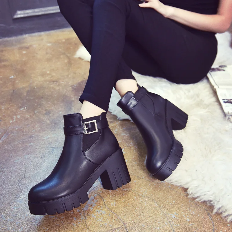 

2017 New Style ~~~ Martin ~~~ Boots WOMEN'S Shoes ~~~ Autumn & Winter ~~~ Semi-high Heeled Boots Chunky Heel ~~~