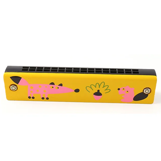 Wooden Harmonica For Children Toys Musical Instruments 16 Holes Double-Row Blow Cartoon Color Woodwind Mouth Harmonica Melodica 5