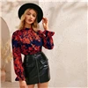 SHEIN Элегантная блузка с воротником-стойкой, цветочным принтом, манжетами и рюшами, Топ для женщин, осенняя мода, длинный рукав, Женские базовые повседневные блузки