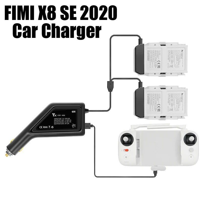 3 in 1 Battery Car Charger USB Charge Adapter for FIMI X8 SE 2020 Drone Remote
