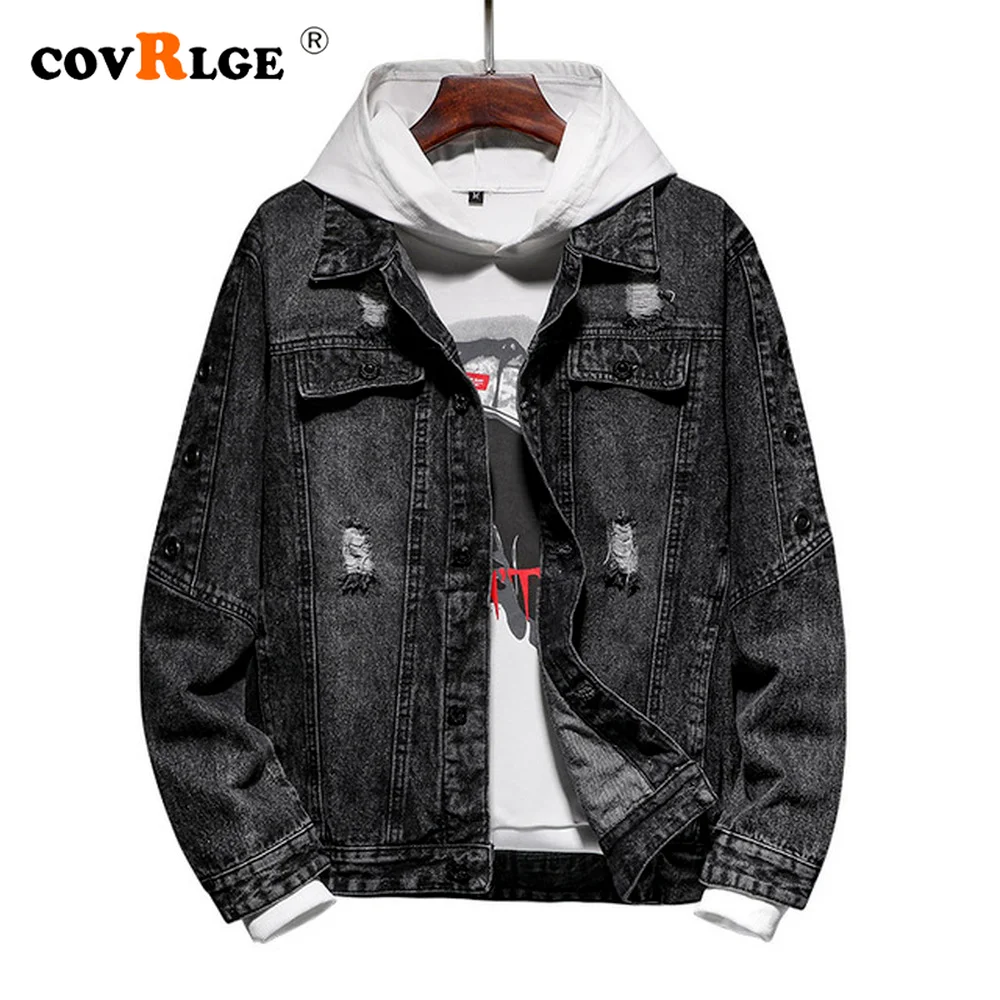

Covrlge Autumn Ripped Men's Denim Jacket New Hong Kong Style Causal Male Trend Youth Streetwear Fashion Retro Denim Coat MWJ237