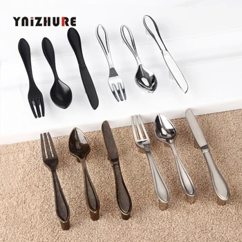 YNIZHURE Zinc Alloy Creative Cabinet Handles Kitchen Spoon Fork Knife Cupboard Handles Drawer Knobs Novelty Furniture Handle