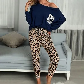 

2020 Autumn New Casual Leopard Women Home Clothes Fashion O-neck Long Sleeves Loose Pajama Sets