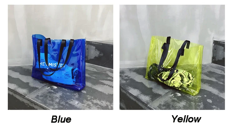 2021 Transparent PVC Handbag beach Shoulder bag Women New Trend Tote Hot Sale Jelly Color Plastic Clear Bag Large capacity