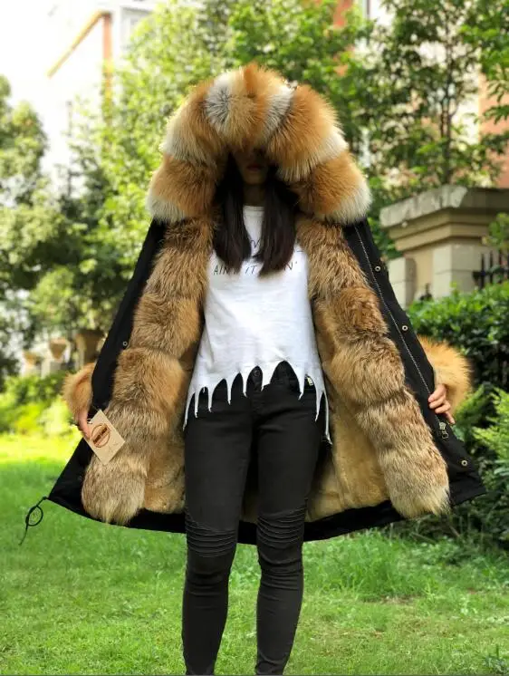 FLFP01 black-color6 Fandy lokar натуральное меховое пальто, отделенная подкладка, натуральный мех кролика Рекс, парка из натурального Лисьего меха, черная куртка, зимнее пальто, длинное меховое пальто для женщин - Цвет: FLFP01 black-color6
