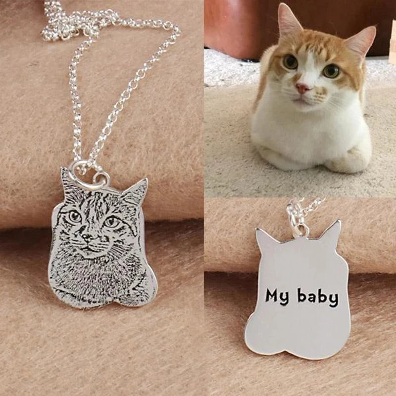 

Custom Pet Cat Dog Photo Silver Pendant Necklace Engraved Name 925 Sterling Silver Dog Tag Necklace Best Gift Women Men Memorial