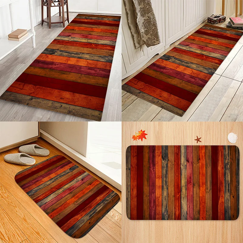 Brown wood bars Flannery printing Anti-Slip absorbent home mat