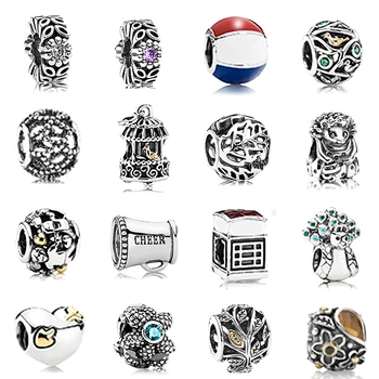 

2019 NEW Thai Silver Vintage Bird Cage Leaves Peacock Hedgehog Football Flashing Flowers SPACER Beaded Charm Collection Limited