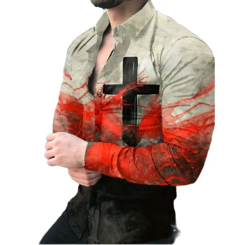 

2022 New men's gradient printed long sleeve shirt
