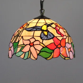 

30cm Glass Lamp American Pastoral Creative Tiffany Colorful Glass Restaurant Chandelier European Retro Bird Lamp