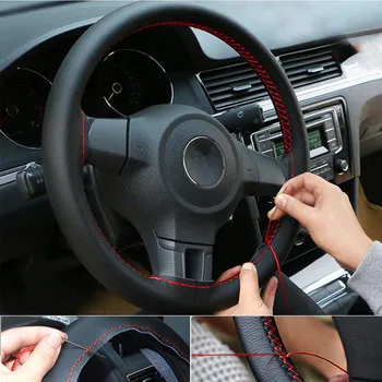 

Genuine Leather DIY Car Steering Wheel Cover With Needles And Thread