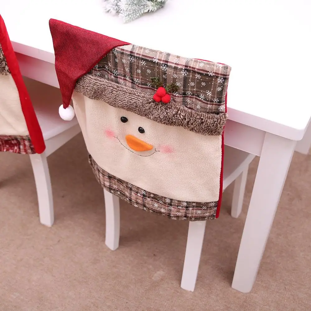 Christmas Decoration Home Decor Hat Back Chair Cover Decor Restaurant Hotel Square Stool Snow Man Furniture Decoration - Цвет: Красный