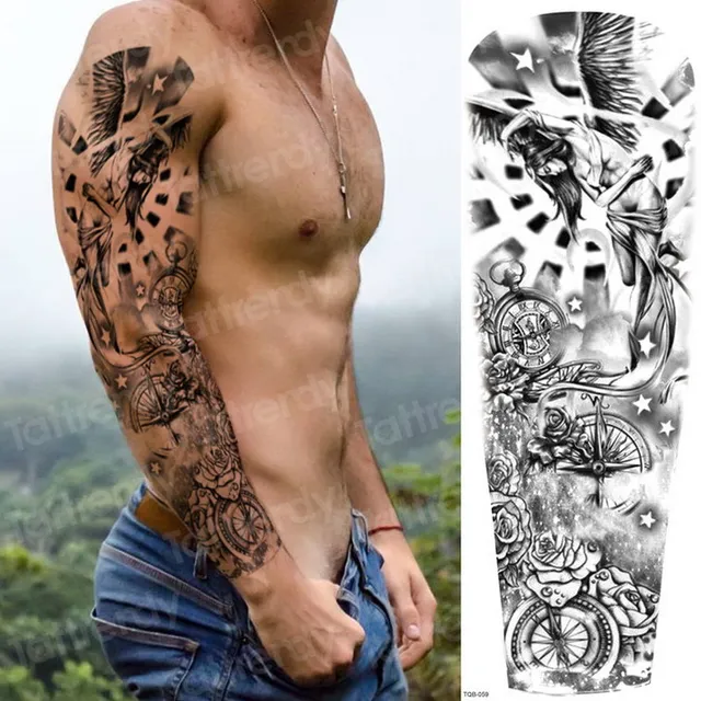 large arm sleeve tattoo waterproof sexy tattoo for women girls body  stickers bikini temporary wing tattoos black big size water|Hình xăm tạm  thời| - AliExpress