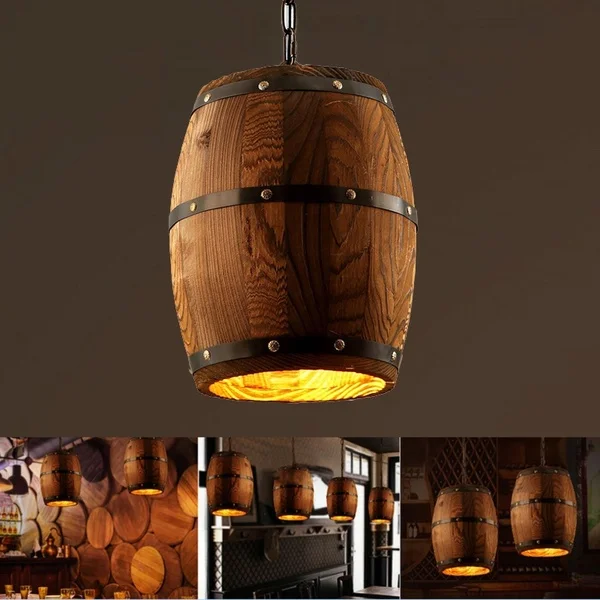 

Junejour Rustic Retro Wood Wine Hanging Fixture Ceiling Pendant Lamp Lighting Bar Cafe Lights Chandelier Lighting 1Pcs