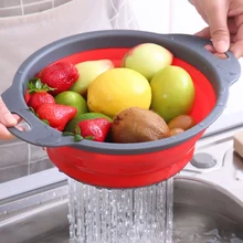 1Pc Foldable Strainer Colander Fruit Vegetable Washing Basket Silicone Collapsible Drainer Food Storage Basket Kitchen Gadgets