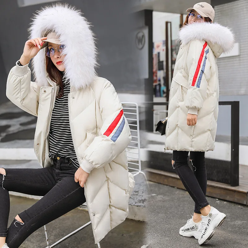 

2018 Winter New Style Cotton Coat Women's Mid-length Large Fur Collar Thick Fashion Korean-style Loose Winter Coat Cotton-padded