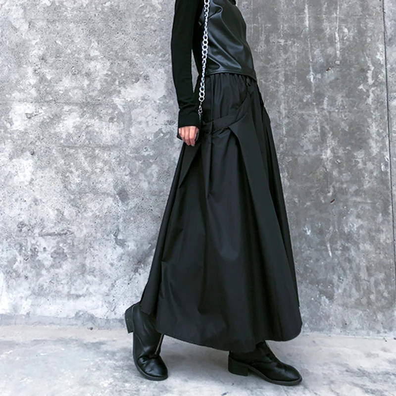 [EAM] High Elastic Waist Black  Buckle Split Joint IrregularHalf-body Skirt Women Fashion Tide New Spring Autumn 2020 1DA108