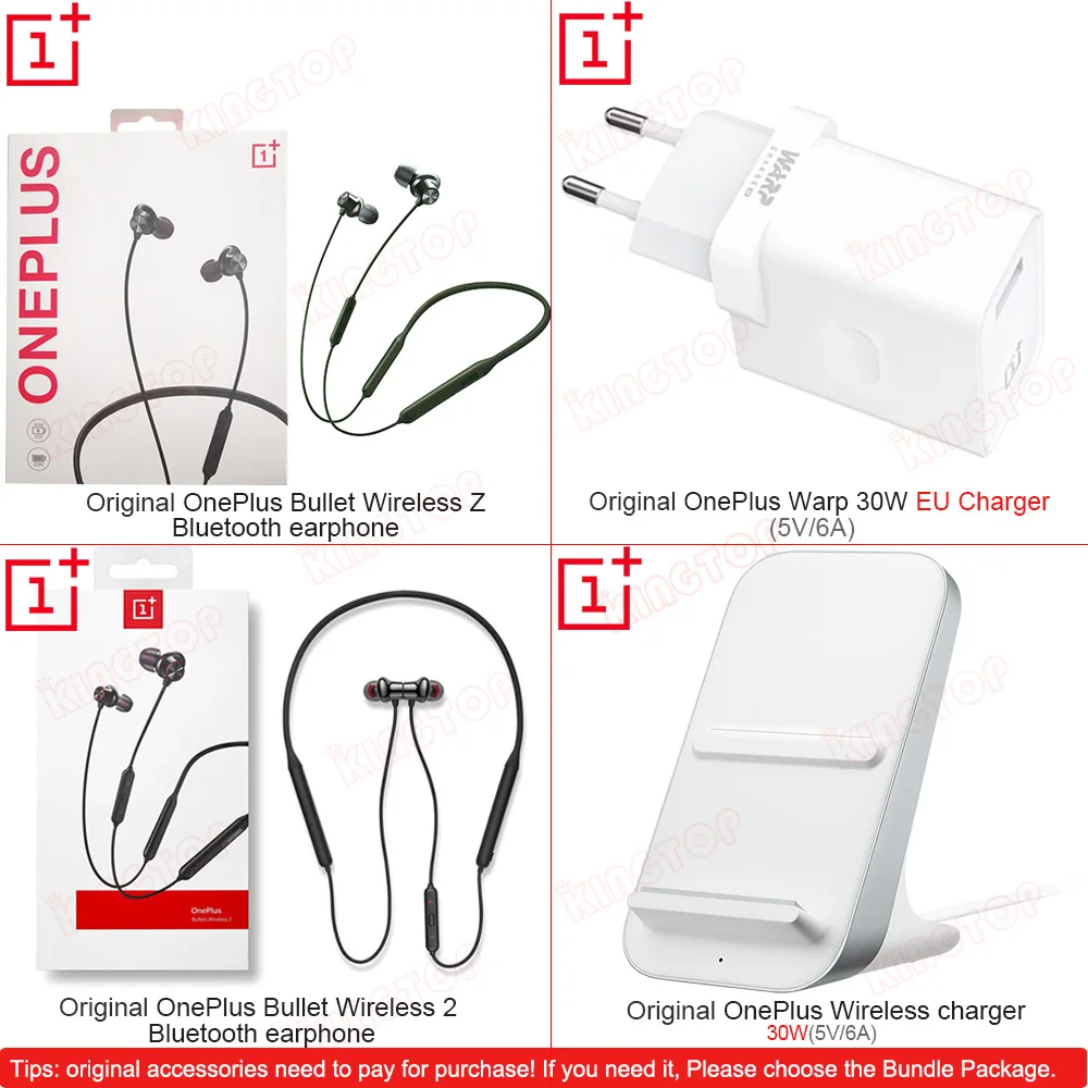 Original OnePlus Bullets Wireless 2 Wireless Z Bluetooth Earphone Warp Quick headset and 30W wireless Charger For OnePlus 8 Pro