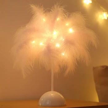 

Decoration Light Feather Table Lamp 4.5v Remote Pink Tree Feather Lampshade Girl Led Birthday Wedding Decorative Nightlights