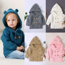 Oeak детский вязаный кардиган; теплая детская куртка для мальчиков и девочек; кардиган; свитера для новорожденных; пальто с капюшоном и длинными рукавами; верхняя одежда