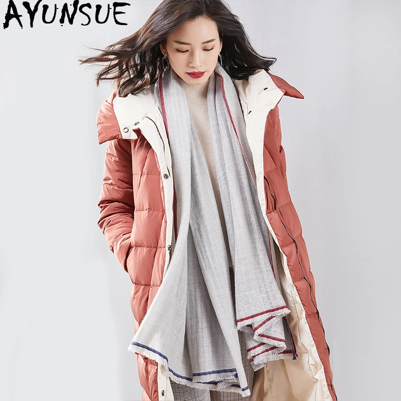 

AYUNSUE Women's Down Jacket Hooded Autumn Winter Long White Duck Down Coat Female Puffer Jacket 2020 Doudoune Femme Hiver KJ3525
