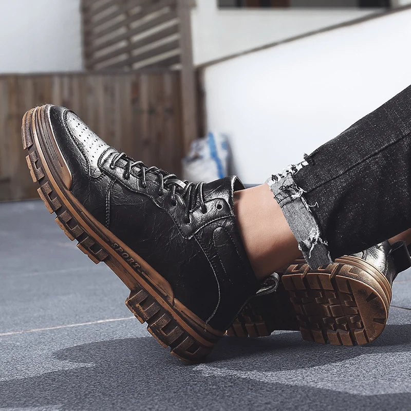 Мужская повседневная обувь; сезон весна-осень; черные, коричневые кожаные кроссовки для мужчин; удобная мужская прогулочная обувь; Дизайнерские кроссовки на плоской подошве