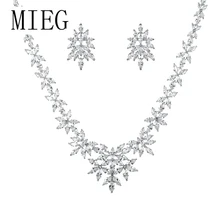 MIEG цветочный дизайн циркон CZ ожерелье и серьги Свадебные Ювелирные наборы для невесты или подружки невесты или AV актриса