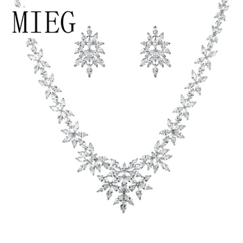

MIEG Floral Design Zircon CZ Necklace & Earring Wedding Jewelry Sets for Bride or Bridesmaid or AV Actress