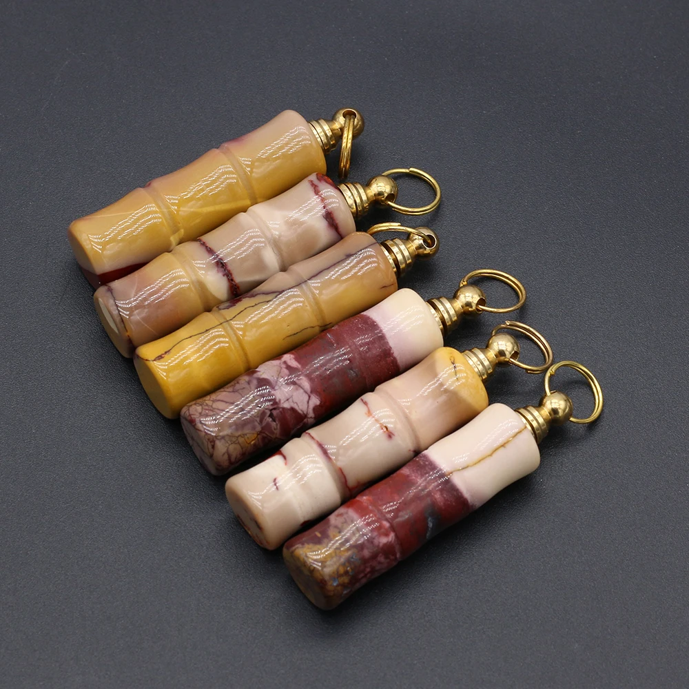 

3PCSNatural Stone Chrysolite Perfume Bottle Slub Shape Pendant Essential Oil Diffuser For Jewelry Making Necklace Accessory Gift
