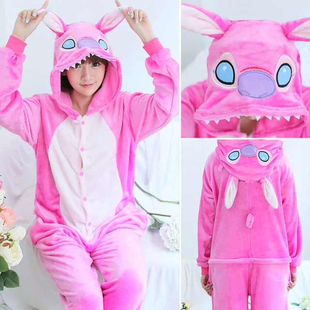 Кигуруми Единорог женские пижамы наборы фланелевые милые животные Свинья Панда комплекты пижам женские зимние единороги Ночная рубашка пижамы - Цвет: Pink Stitch
