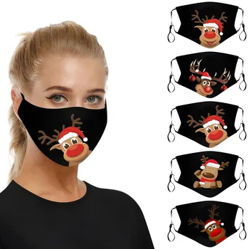 

1PC Adult Christmas Elk Printable Washable Reusable Dust Mask Mouth mask Protective Cartoon Cotton Mask Mascarillas Balaclava #K