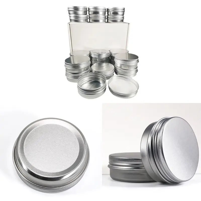 18Pcs Empty Aluminum Tin Jars 60g Cosmetic Containers Silver Round Cans with Screw Cap Top Lid for DIY Balm Wax Storage Box