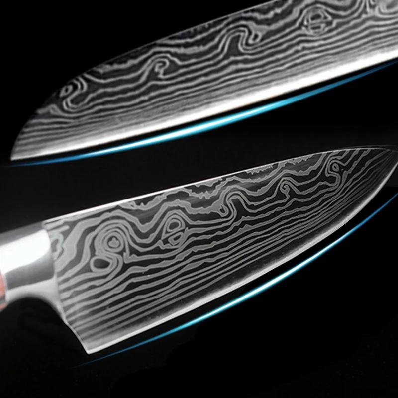  Kitchen Knife Set Laser Damascus pattern Chef Bread Eviscerate Sliced Fruit Chinese Japanese Cleave - 4000291836289