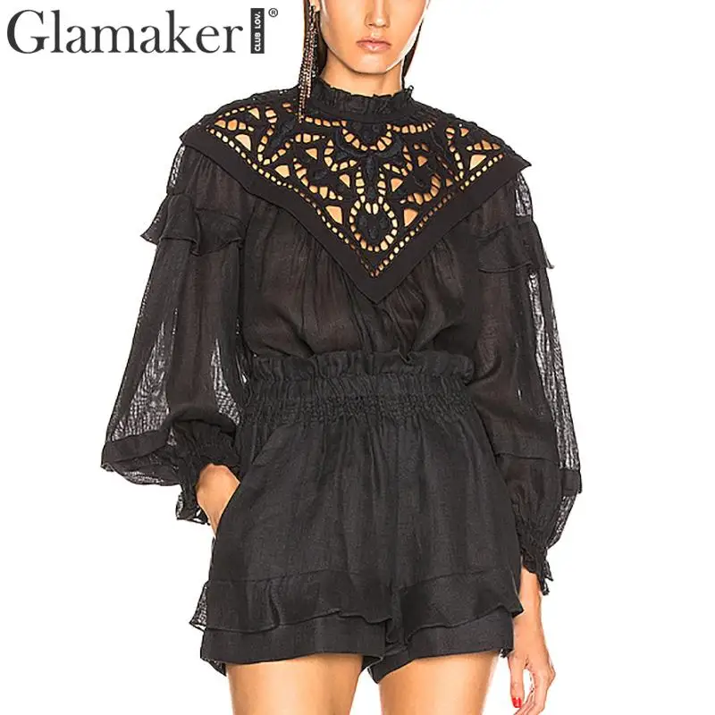 Glamaker сексуальная открытая Блузка с оборками рубашка женская элегантная блузка