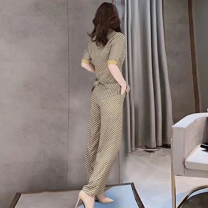 2021 summer new temperament printed suit high waist wide leg pants professional suit