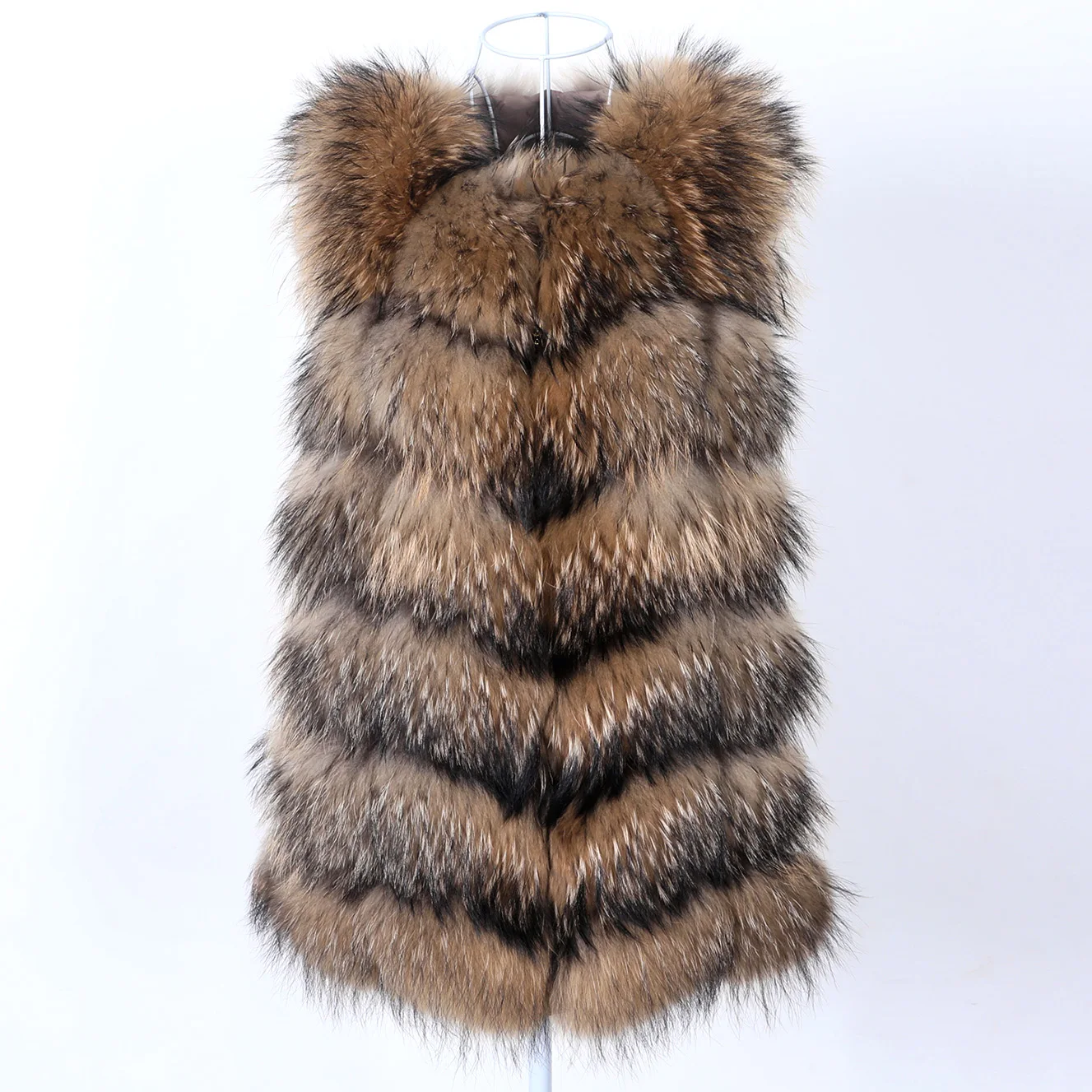 Maomaokong Natural Raccoon Real Fur Coat Ladies Waistcoat Fur Mid-length Winter Warm Real Fur Coat Luxury Women coat Top Vest