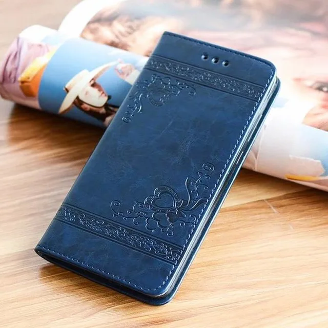 Кожаный чехол с цветами чехол для huawei P8 Lite откидная крышка Роскошный кошелек Магнитный чехол для мобильного телефона huawei P8 Lite - Цвет: Синий